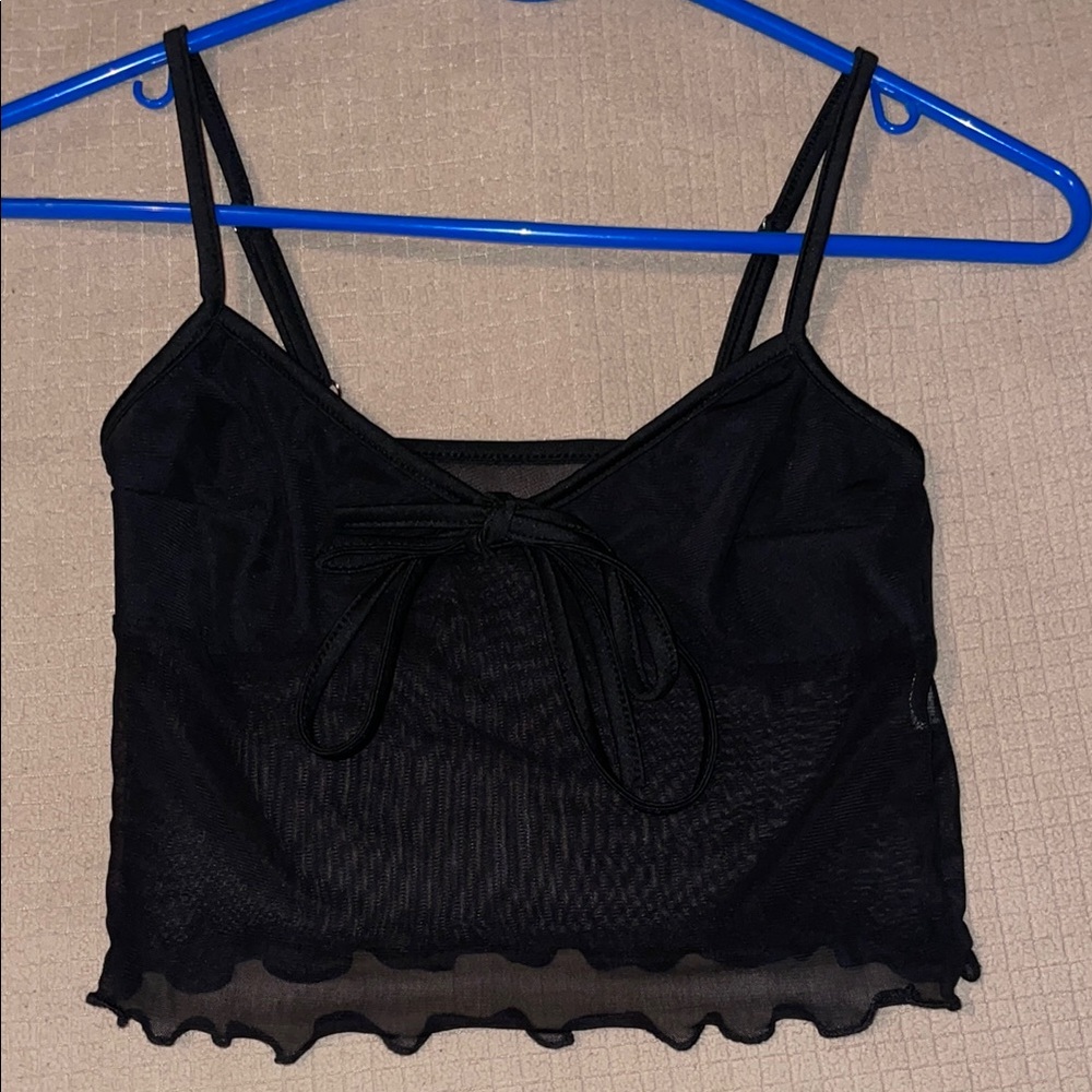 Black Sheer Crop Top with Bow